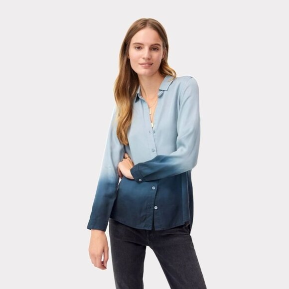 Blue Anthropologie Cloth & Stone Dip Dyed Long Sleeve Buttondown Blouse (NWT) - Picture 1 of 5